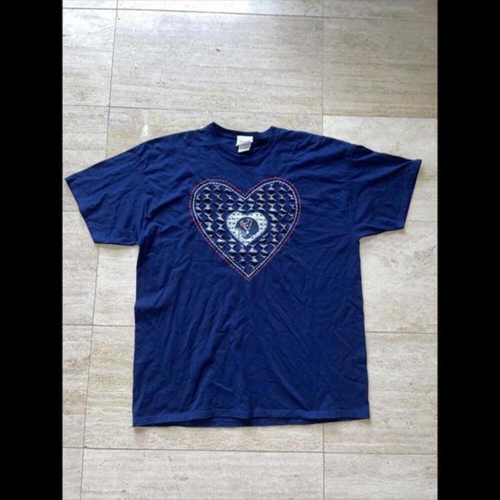 Houston Texans Blue with Heart T Shirt Cutout – XXL
